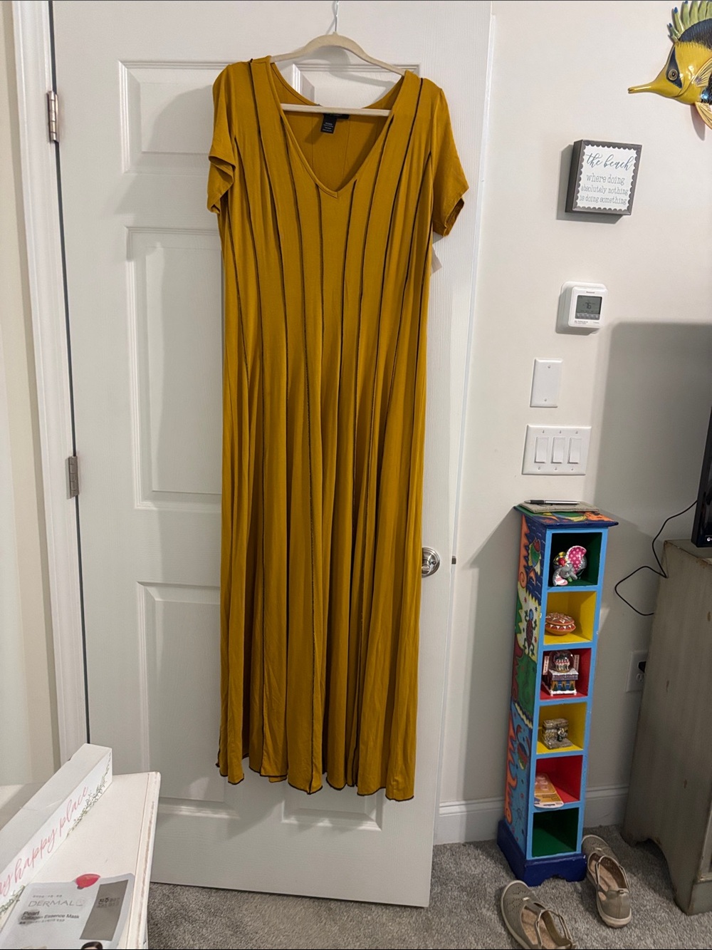 Women's V-Neck Mustard Maxi Dress - Casual Everyday